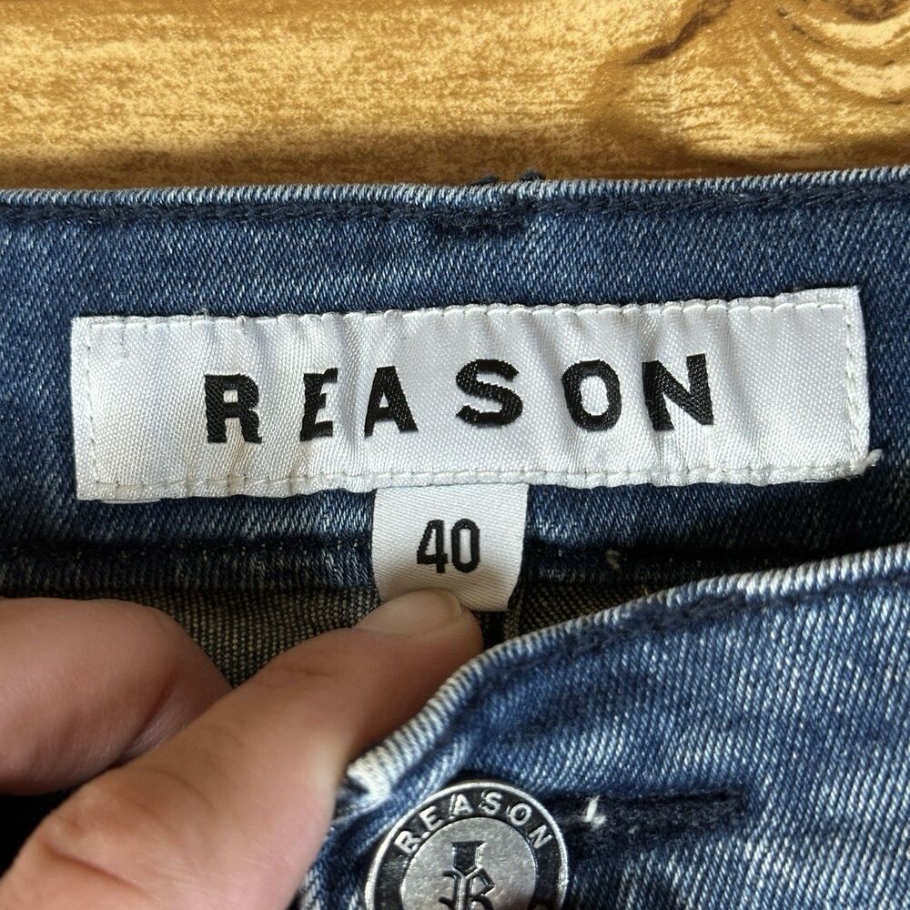 Reason Denim Jeans Distressed Mulberry Moto Jeans Men’s Size 40 Hand Crafted - Picture 4 of 16